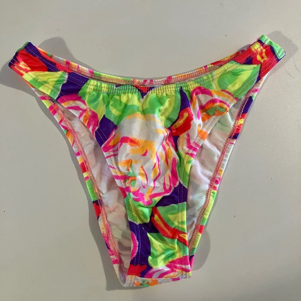 Mirror Palais Swim Mom High Cut Bikini Bottom Candyland Retro 90s Floral NWOT XS - Picture 2 of 6